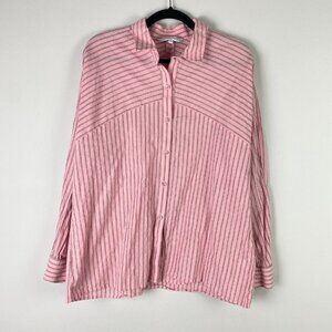 Foxcroft Natalie Long Sleeve Glitzy Stripe Blouse Womens 16 Pink Metallic